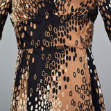 1960s Silk Dress with White, Tan, and Black Op Art Print