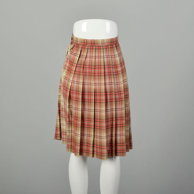 XS 1950s Skirt Plaid Pleated Autumn School Girl Uniform Light Academia