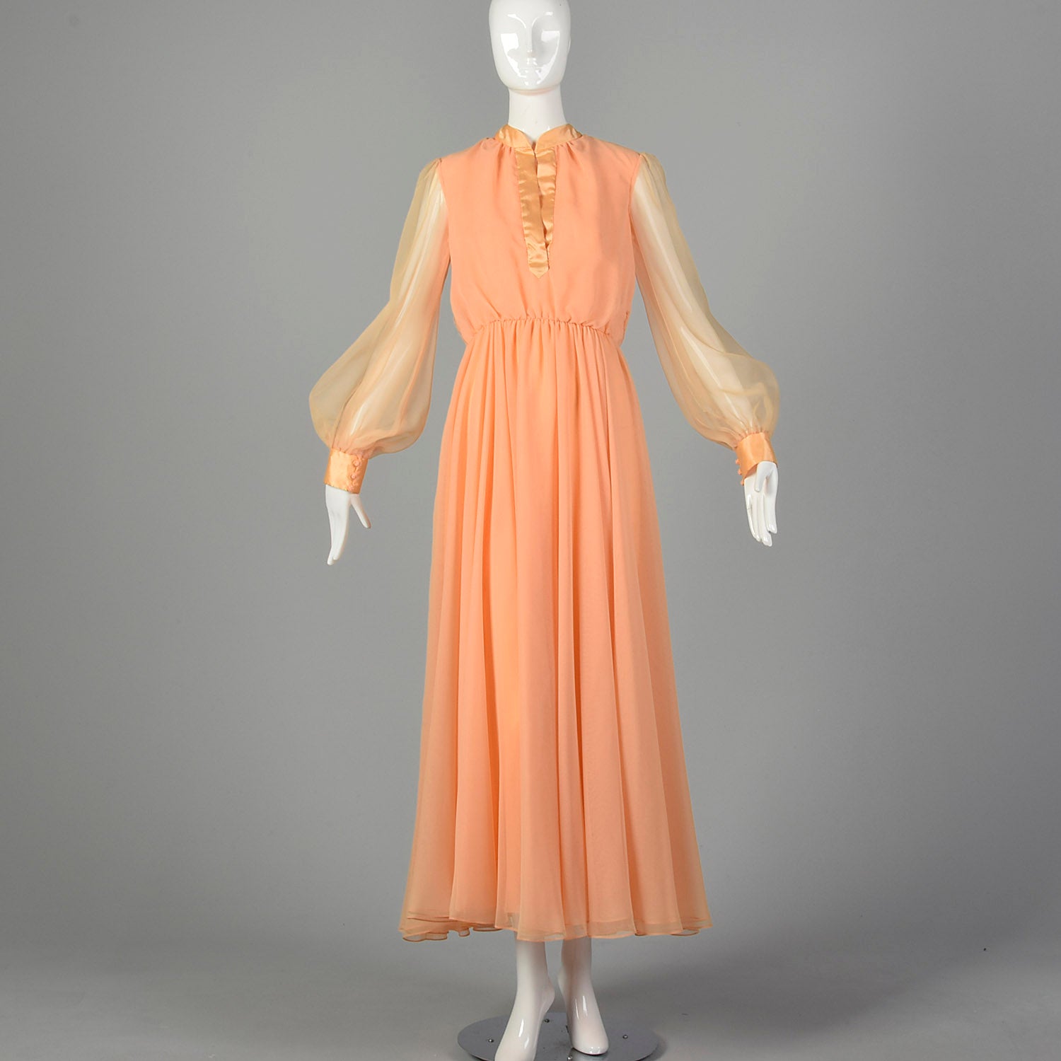 XS 1970s Sheer Peach Maxi Dress