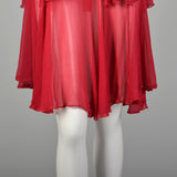 XXS 1920s Flapper Dress Crinkle Red Silk with Flirty Ruffles