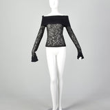 XS Dolce & Gabbana Off the Shoulder Black Sheer Lace Top