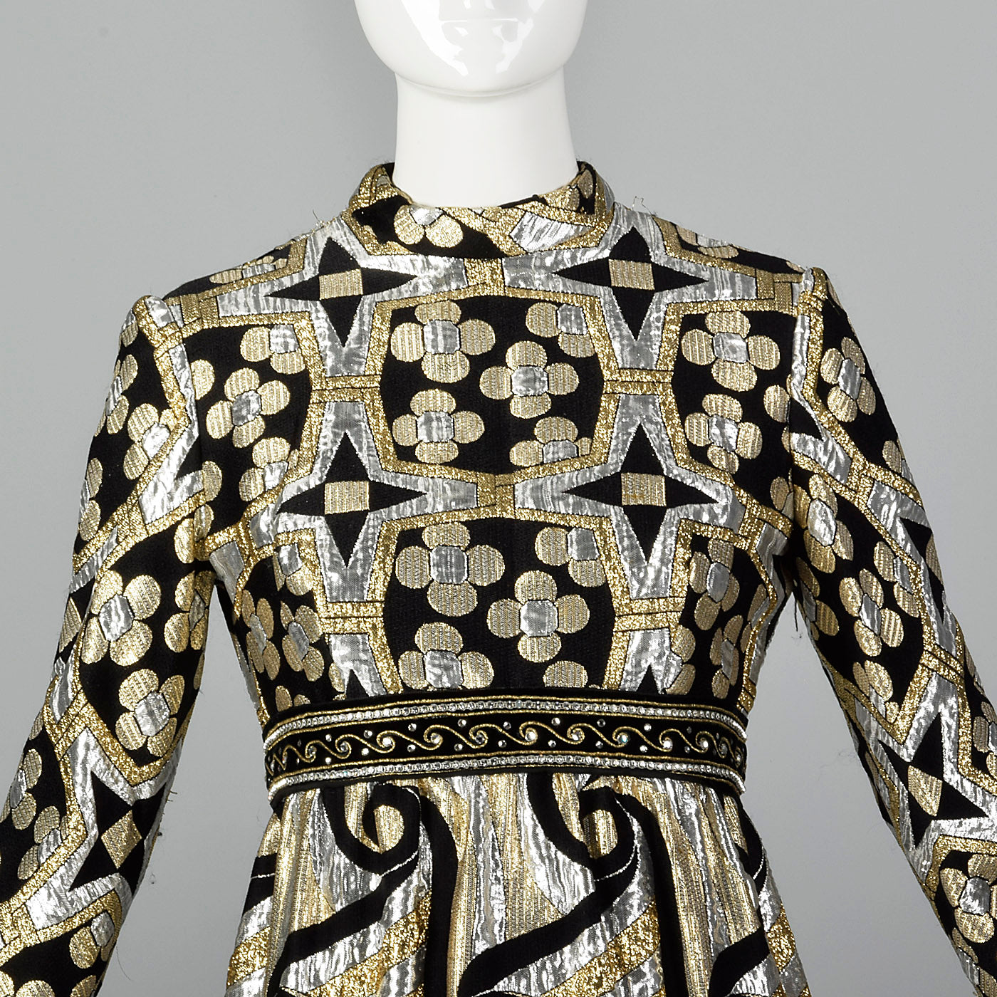 1970s Silver and Gold Metallic Dress