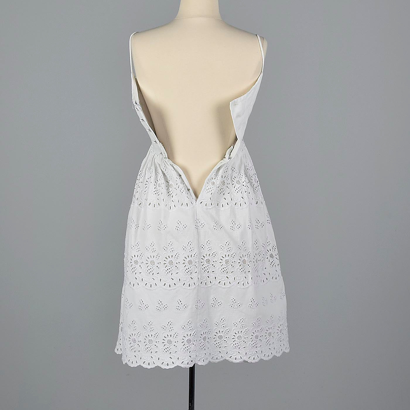 XXS 1950s Eyelet Dress White Cotton Sleeveless