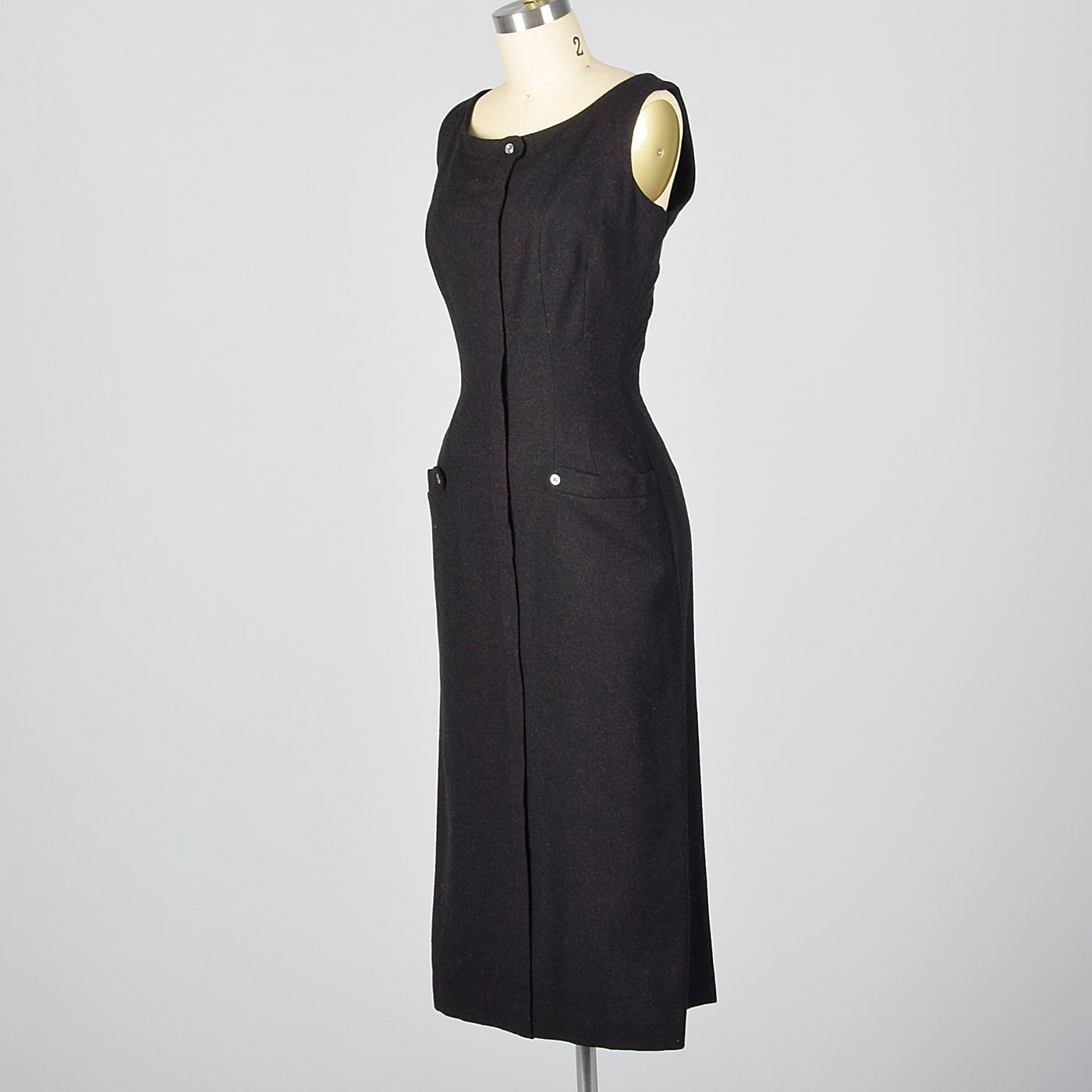 1950s Brown and Black Wool Jumper Dress