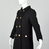 XXS 1960s Double-Breasted Black Wool Coat