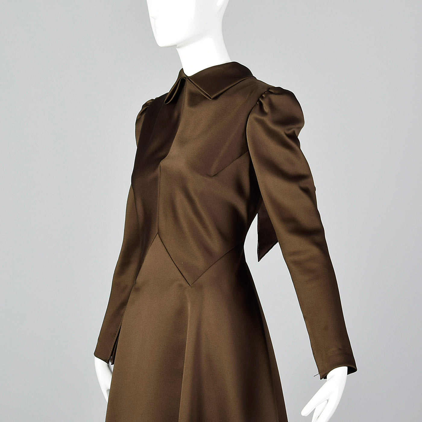 1970s Pauline Trigere Brown Satin Dress