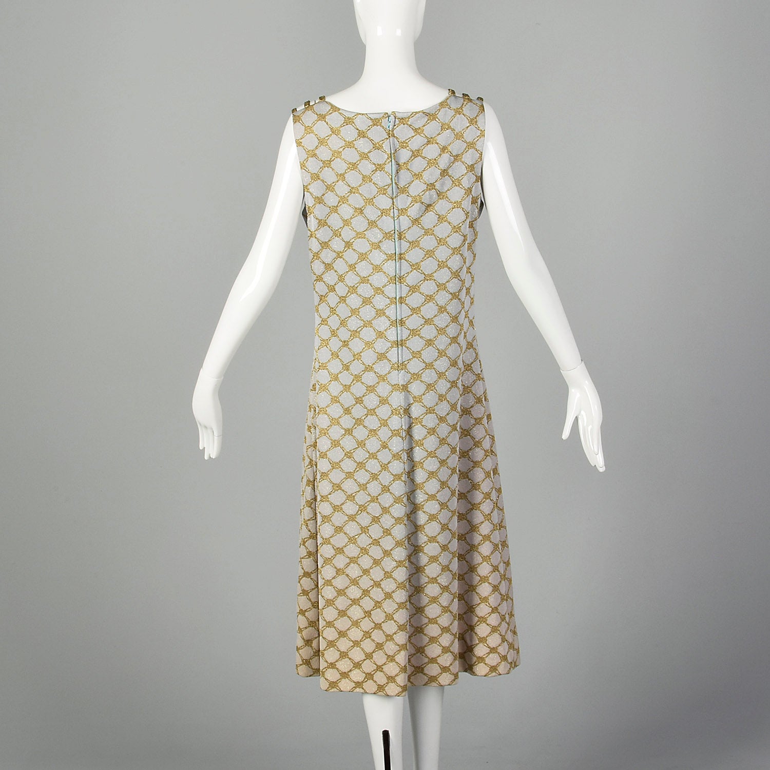 Small Pierre Balmain 1970s Gold and Ivory Sleeveless Dress 70s
