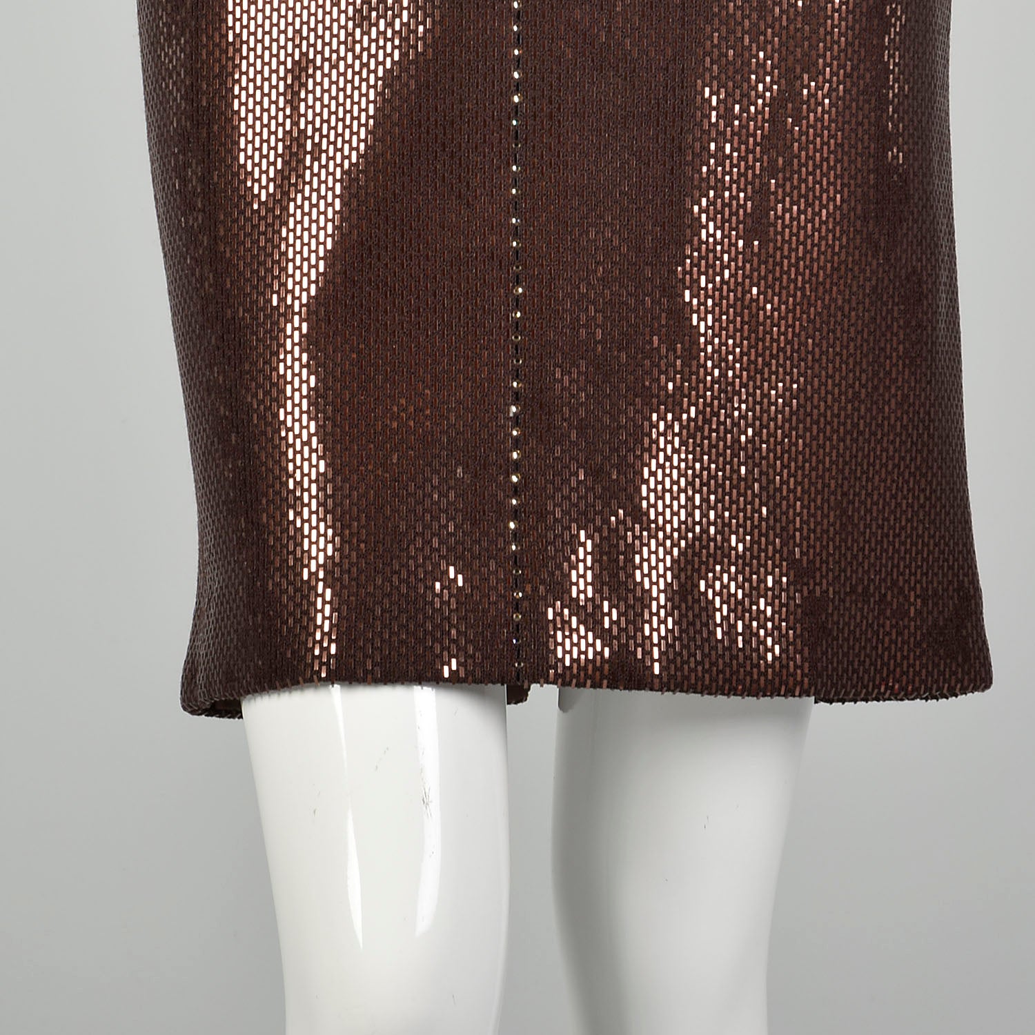 XS St John Couture Cocktail Mini Dress Designer Sleeveless Knit Brown Paillettes