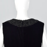 1960s Black Velvet Shift Dress with Heavy Beading