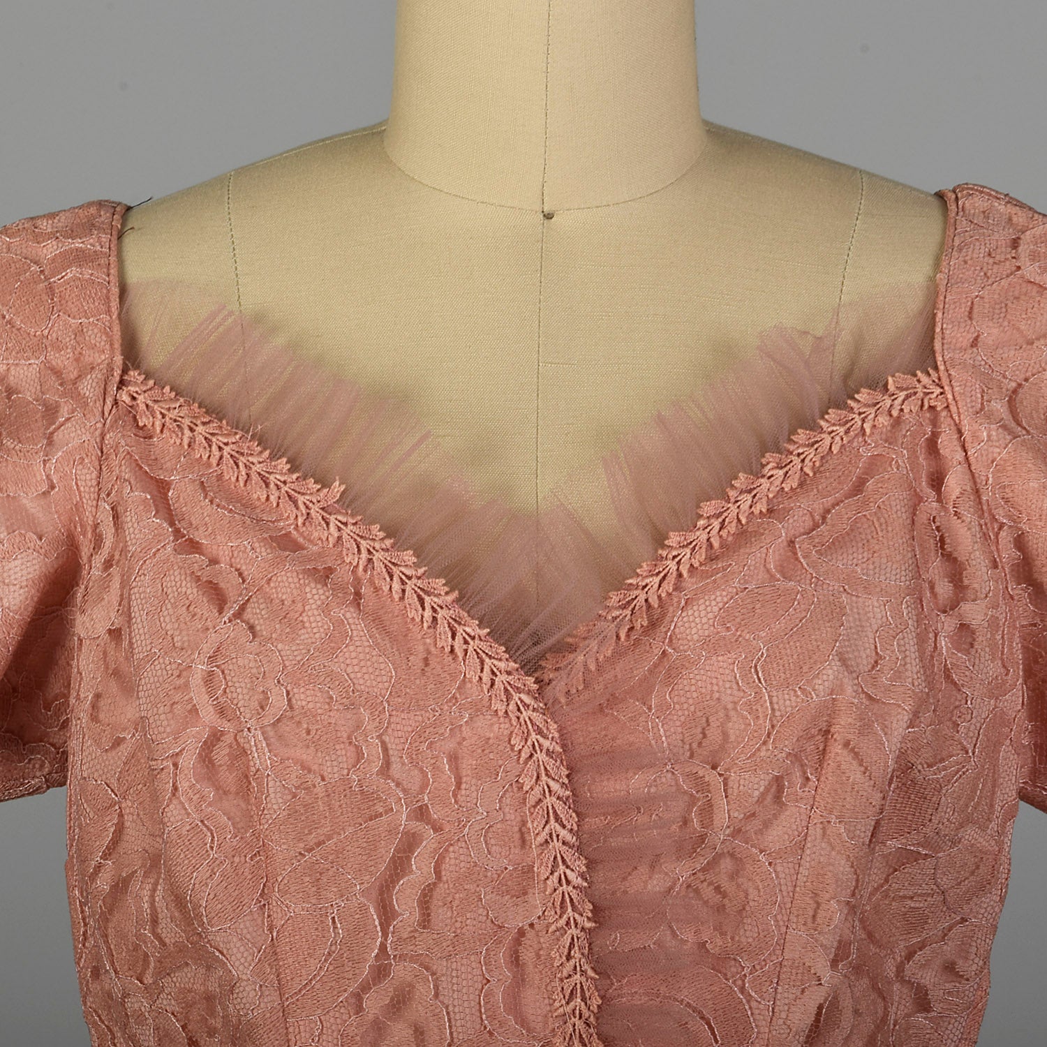 Medium 1940s Pink Lace Party Dress