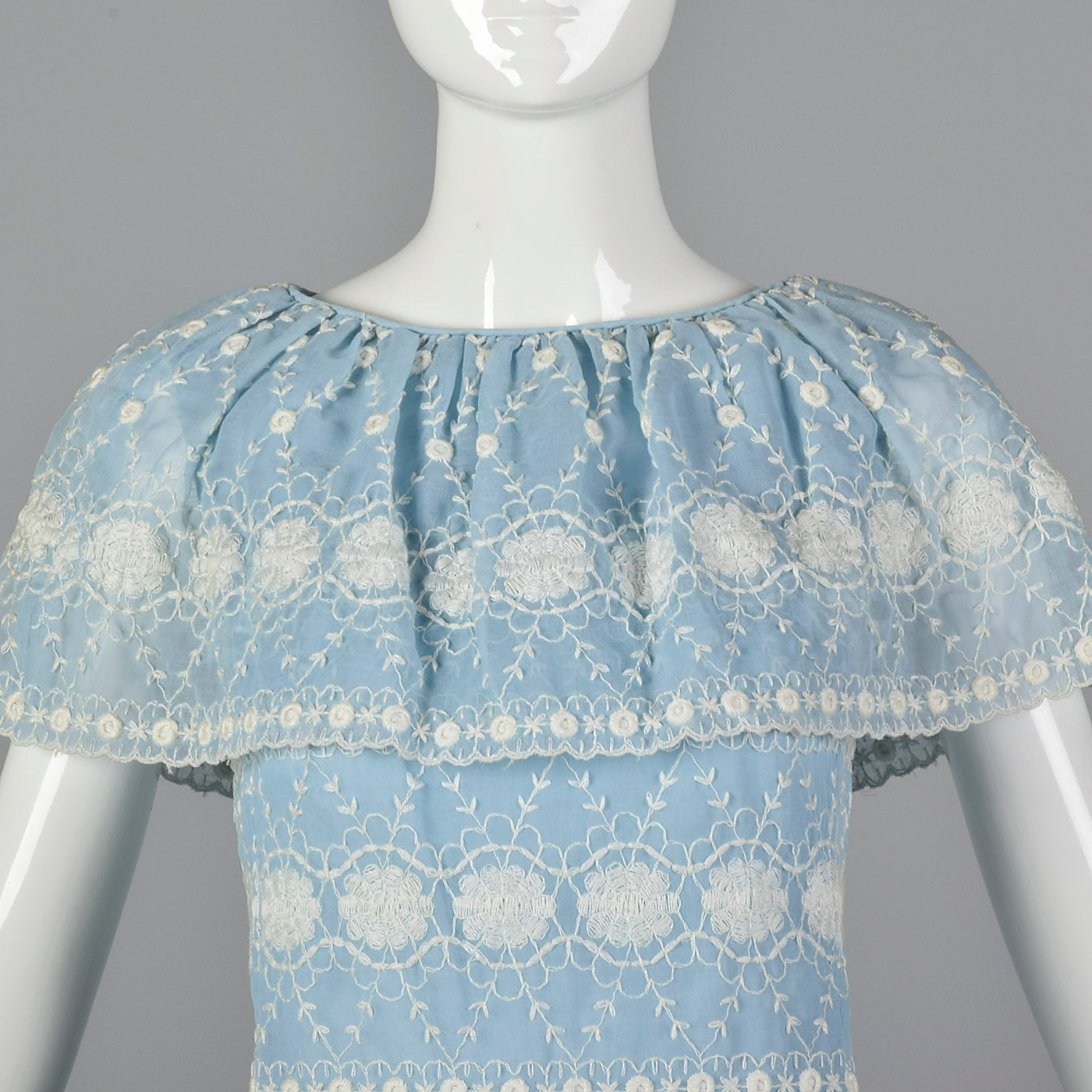 1960s Baby Blue Dress with White Embroidery
