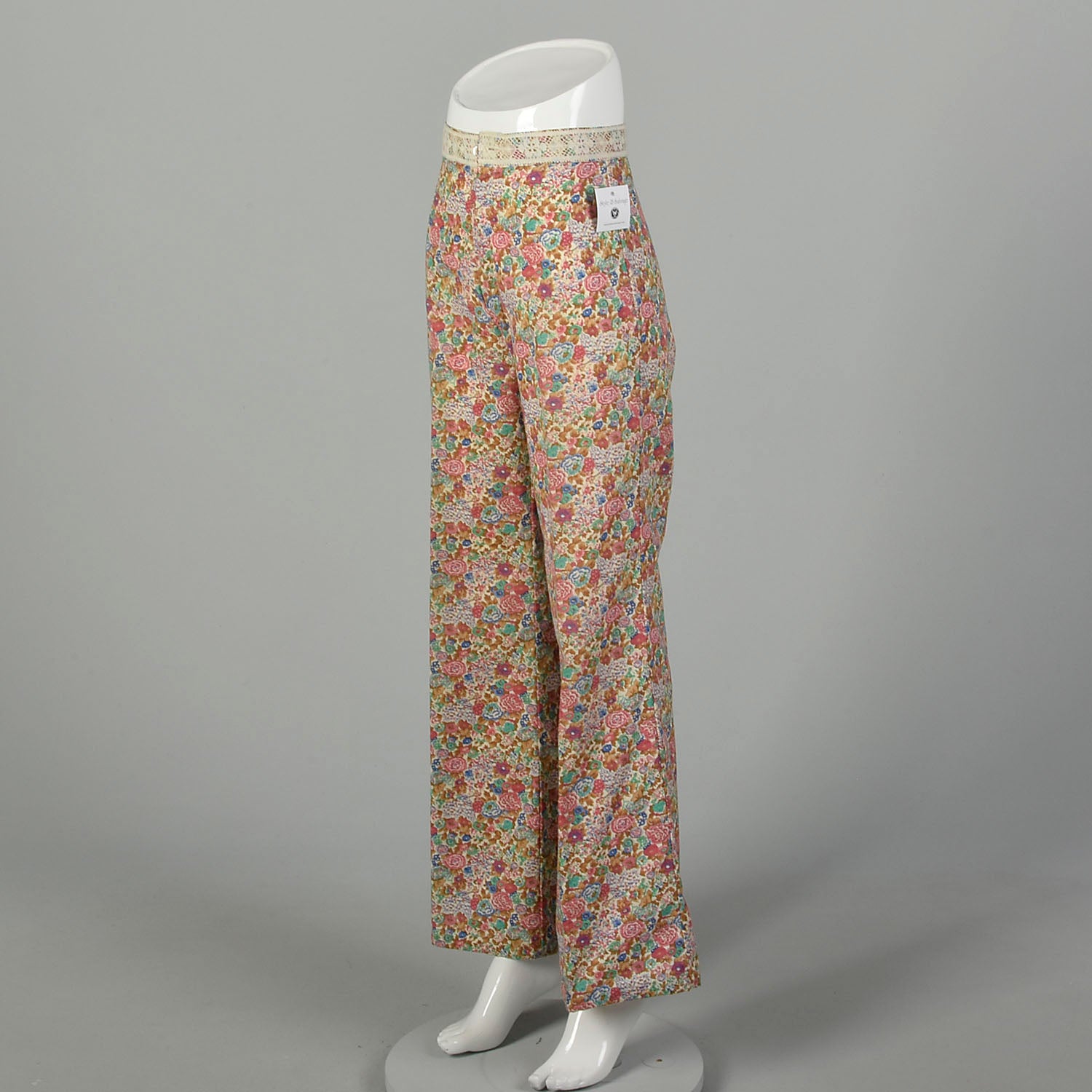 XS 1970s Pants Flower Print Bohemian Hippie Wide Leg Bell Bottoms