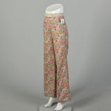 XS 1970s Pants Flower Print Bohemian Hippie Wide Leg Bell Bottoms