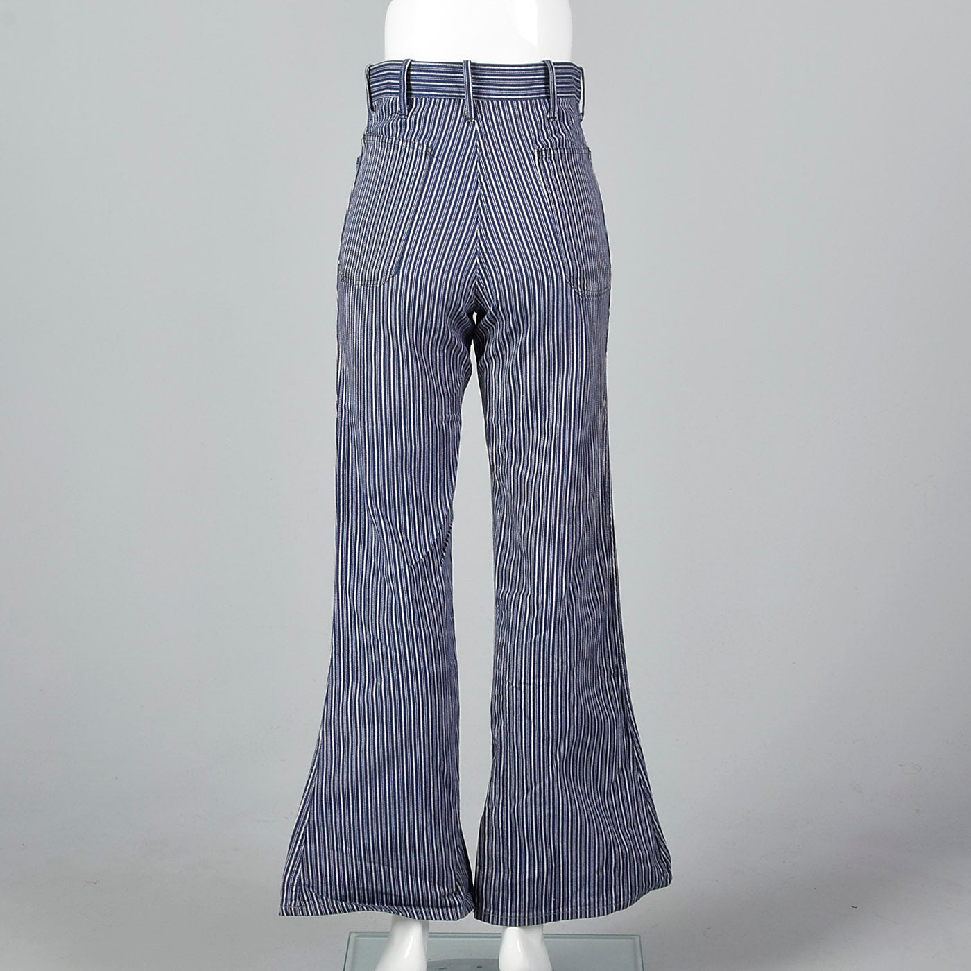 XS 1970s Blue and White Striped Bell Bottoms