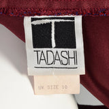 Medium 1990s Tadashi Burgundy Gown with Mermaid Hemline Ruched Bodice and Train