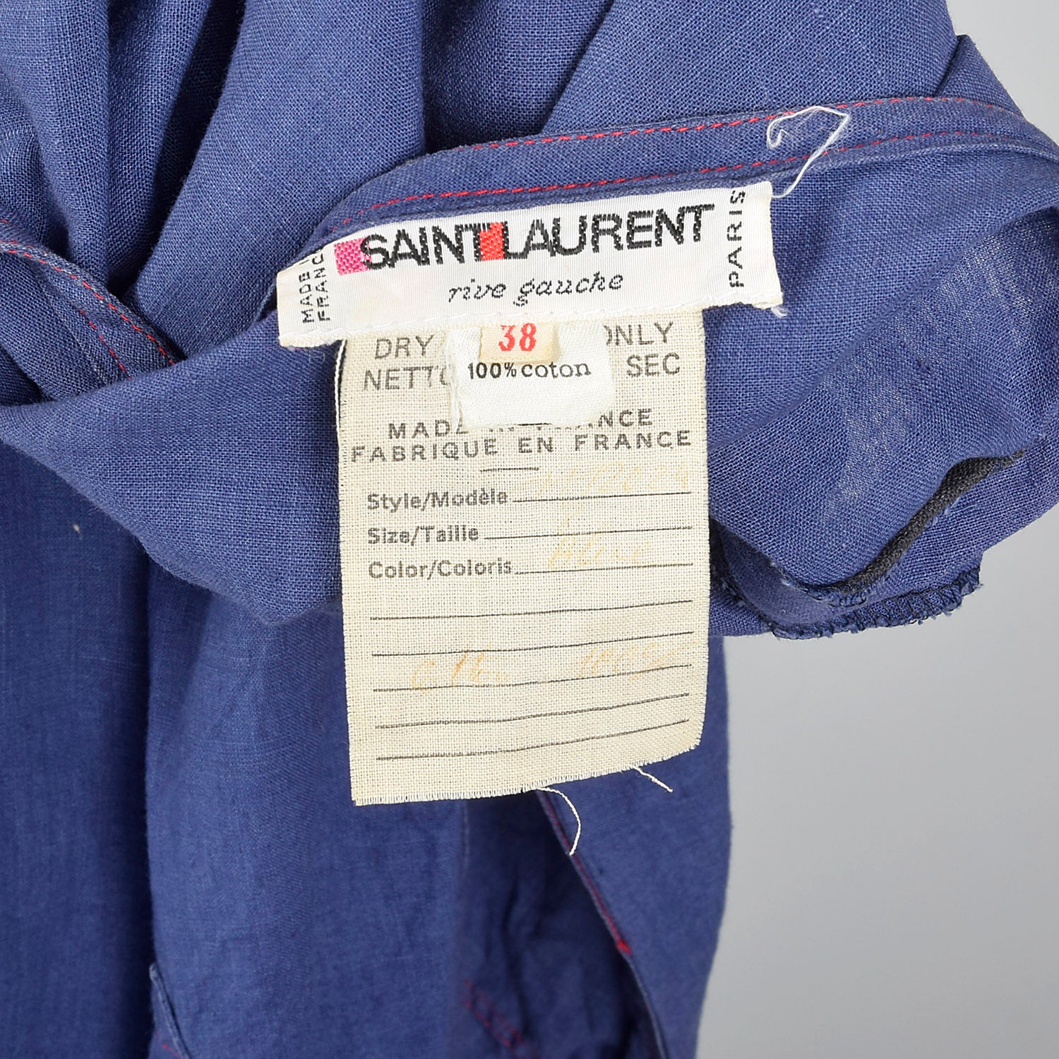1970s Yves Saint Laurent Rive Gauche Loose Chambray Dress with Red Topstitch