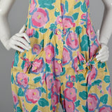 1980s Yellow Jumpsuit with a Bright Floral Print