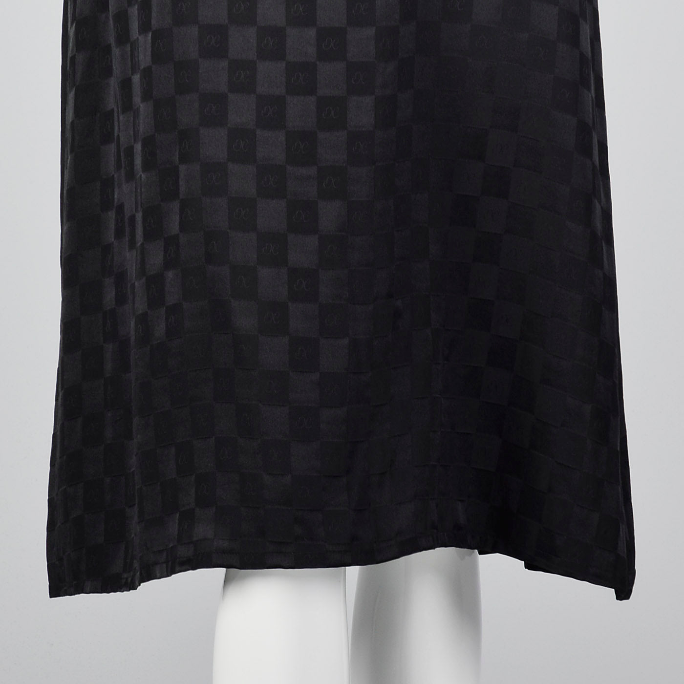 1980s Oleg Cassini Black Silk Dress with Red Trim