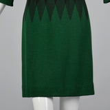 1960s Green Wool Dress with Argyle Waist