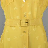 1970s Yellow Day Dress with Belted Waist