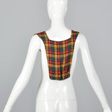 1930s Green Dress with Colorful Plaid Trim