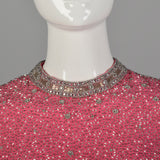 Large 1970s Pink Beaded Formal Dress