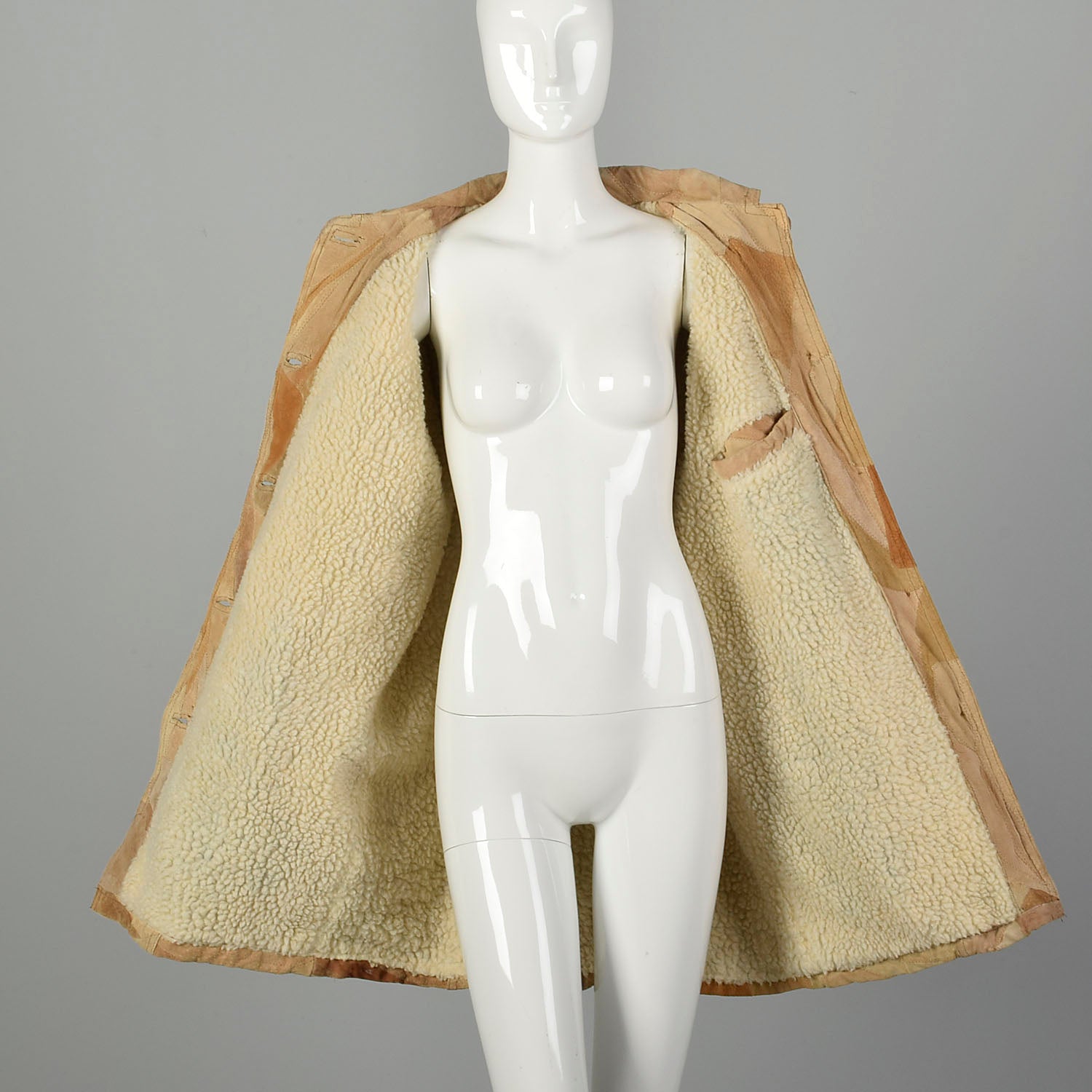 Large 1990s Patchwork Leather Coat with Faux Shearling