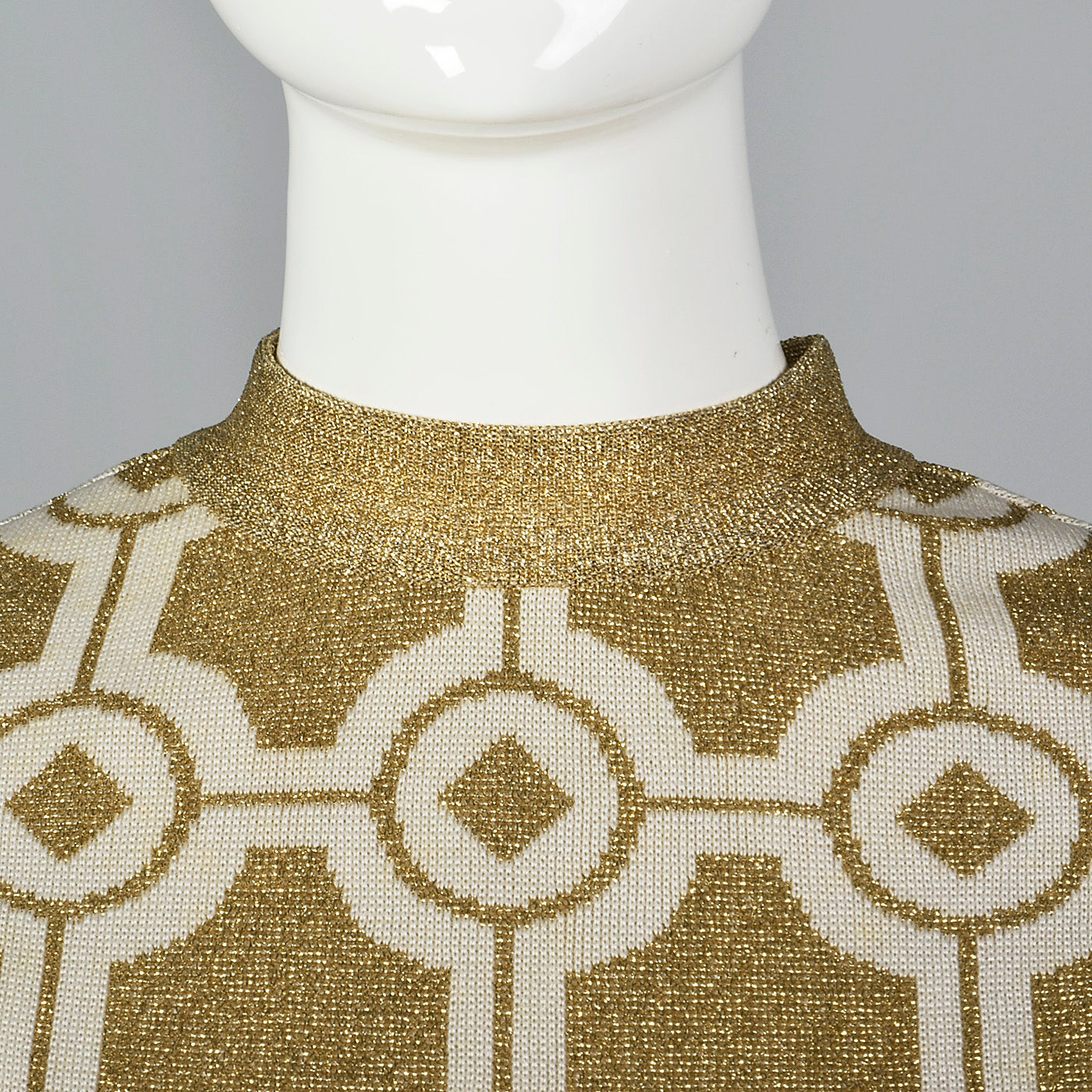 Incredible 1960s Balmain Les Tricots Geometric Gold Knit Maxi Dress