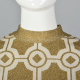 Incredible 1960s Balmain Les Tricots Geometric Gold Knit Maxi Dress