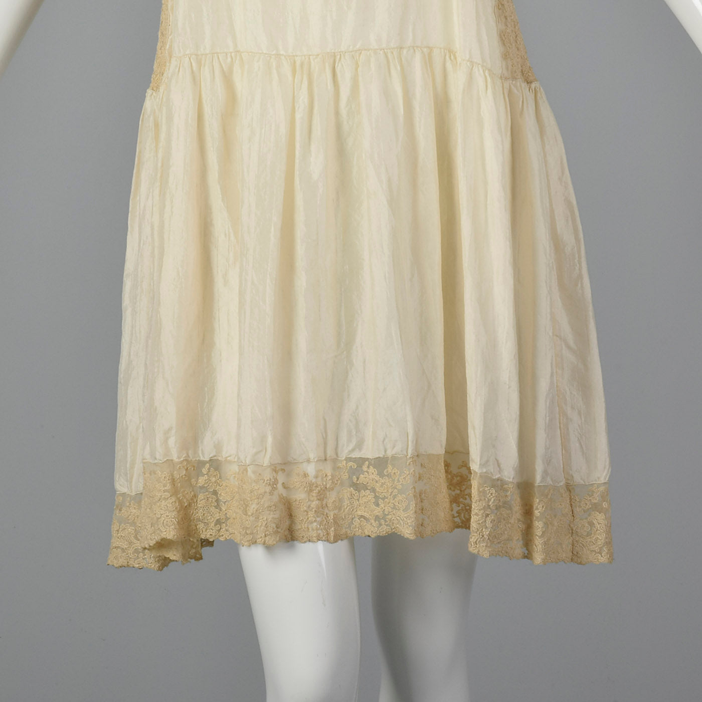 1920s Cream Silk Slip with Lace Trim