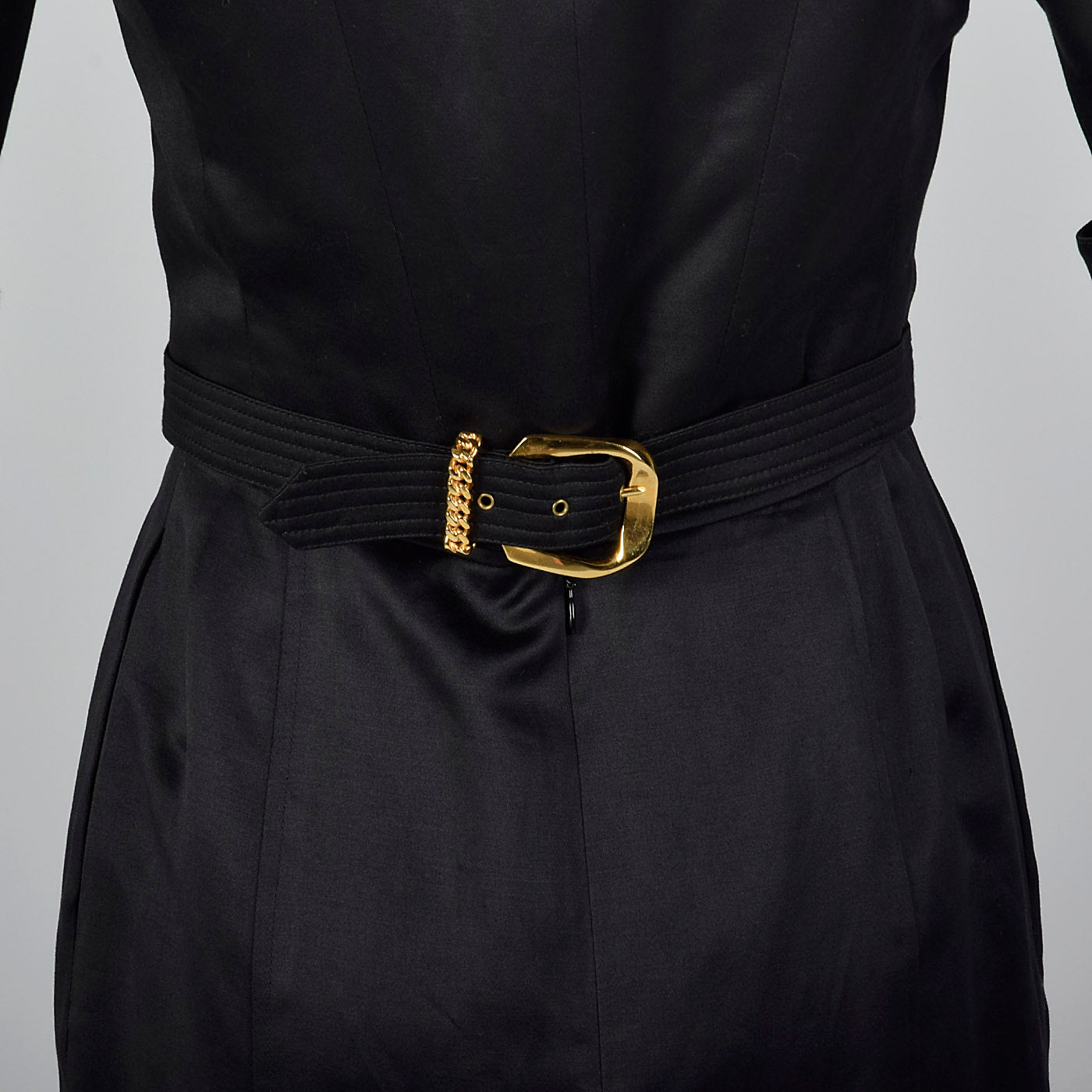 1980s Chanel Black Cotton Summer Skirt Suit with Gold Buckle Detail