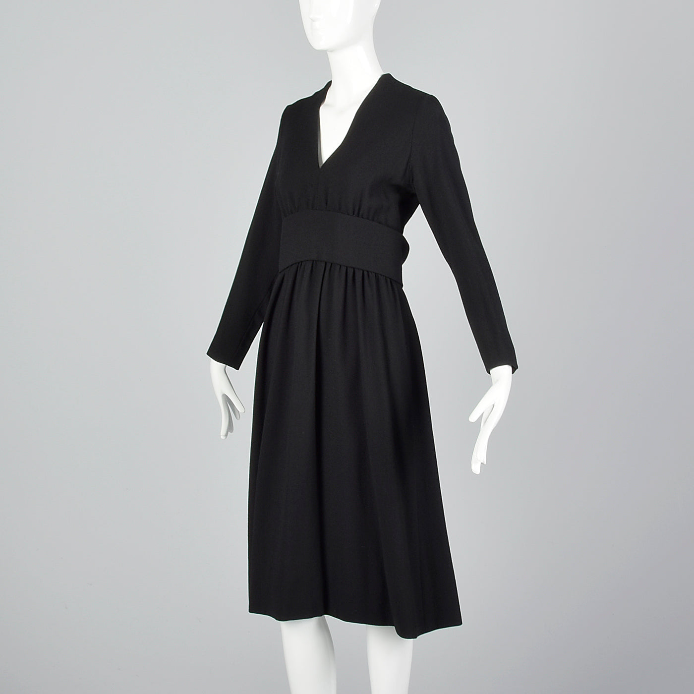 1970s Norman Norell Long Sleeve Little Black Dress in Winter Weight Wool, Gustave Tassell