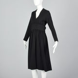 1970s Norman Norell Long Sleeve Little Black Dress in Winter Weight Wool, Gustave Tassell