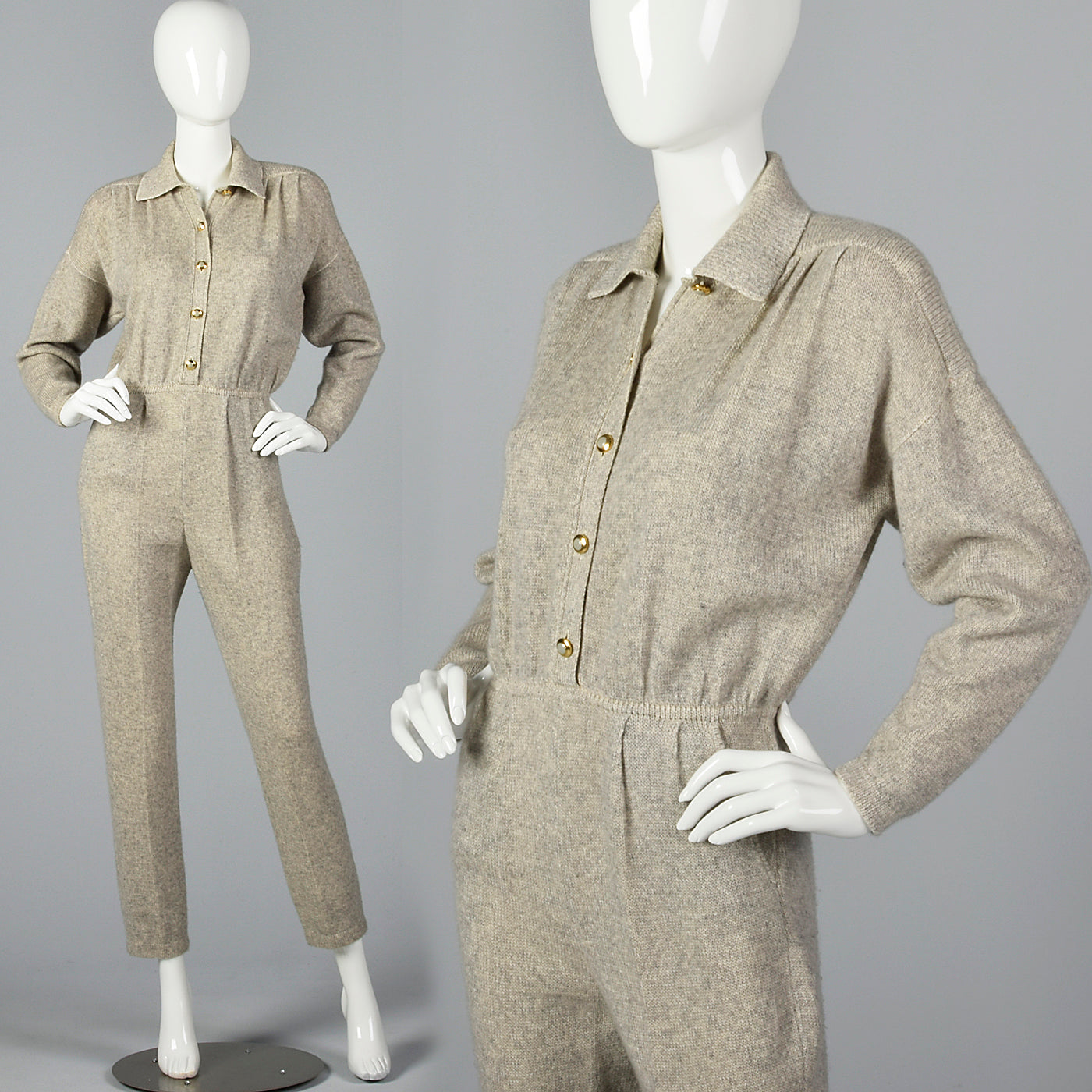 1980s St John Knit Cozy Gray Cashmere Jumpsuit