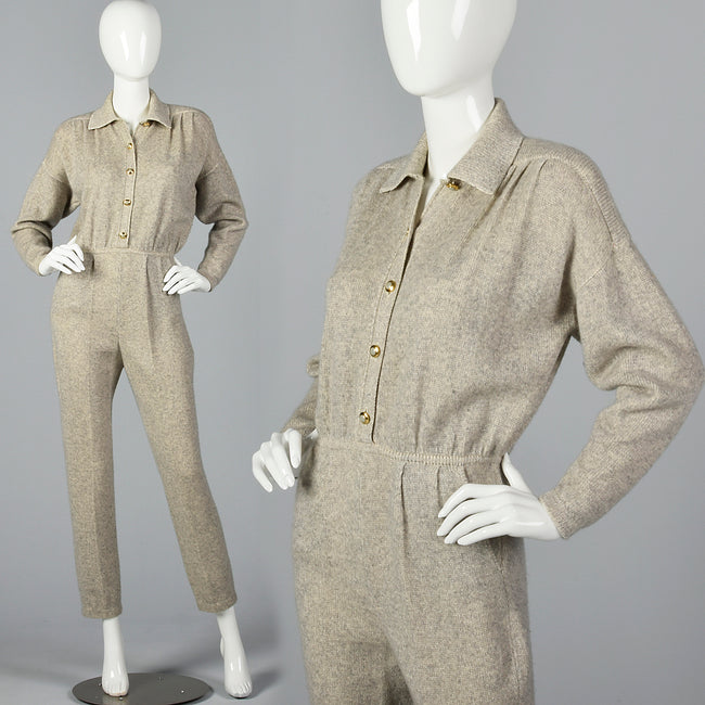 1980s St John Knit Cozy Gray Cashmere Jumpsuit