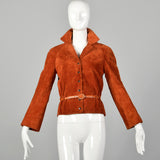 Small 1970s Anne Klein Rust Suede LeatherJacket Boho Autumn Outerwear with Snap Front