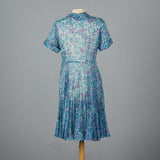 1960s Sheer Blue Floral Print Dress