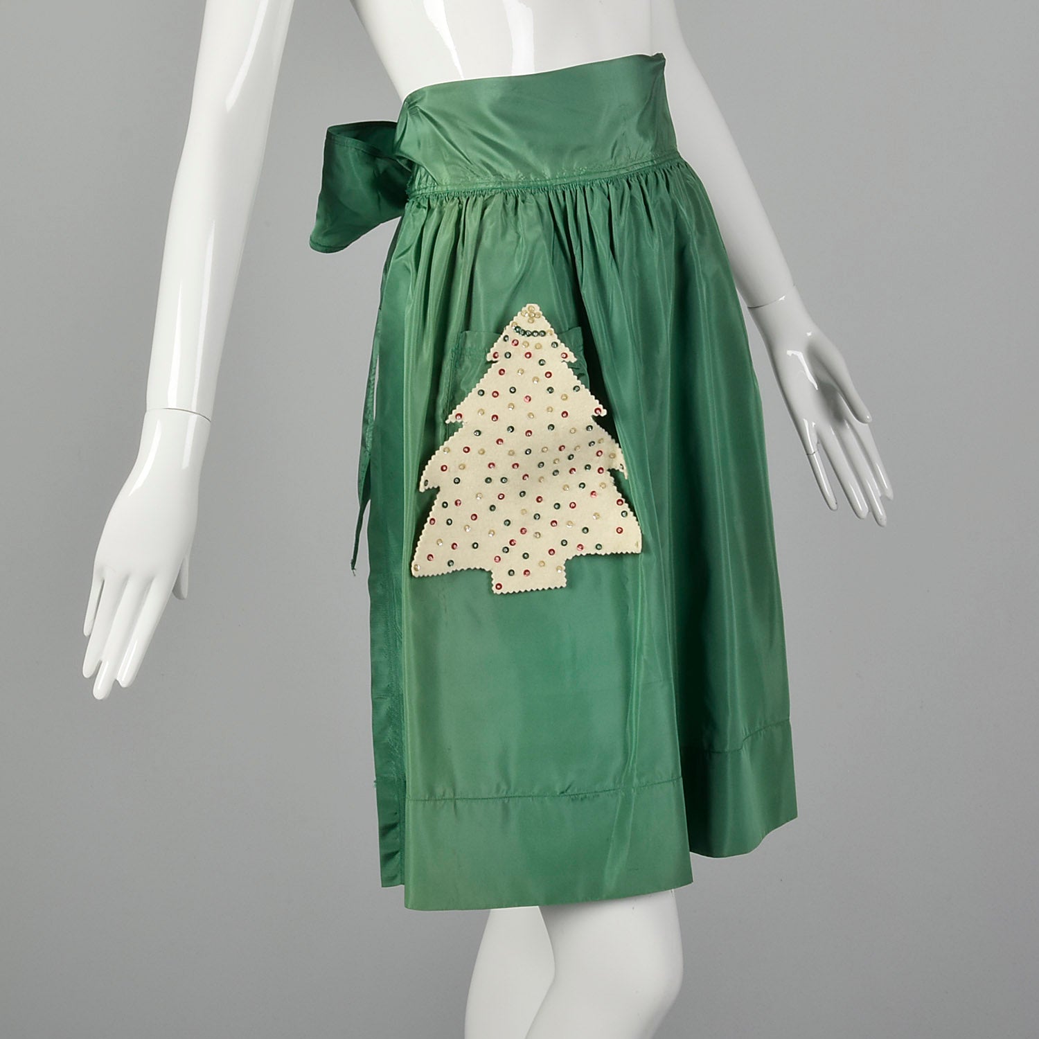 OSFM 1940s Green Christmas Tree Half Apron