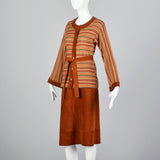 1960s Pierre Cardin Bohemian Separates Leather Skirt & Cardigan Sweater