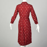 Medium 1950s Day Dress Cotton Novelty Print Casual Long Sleeve