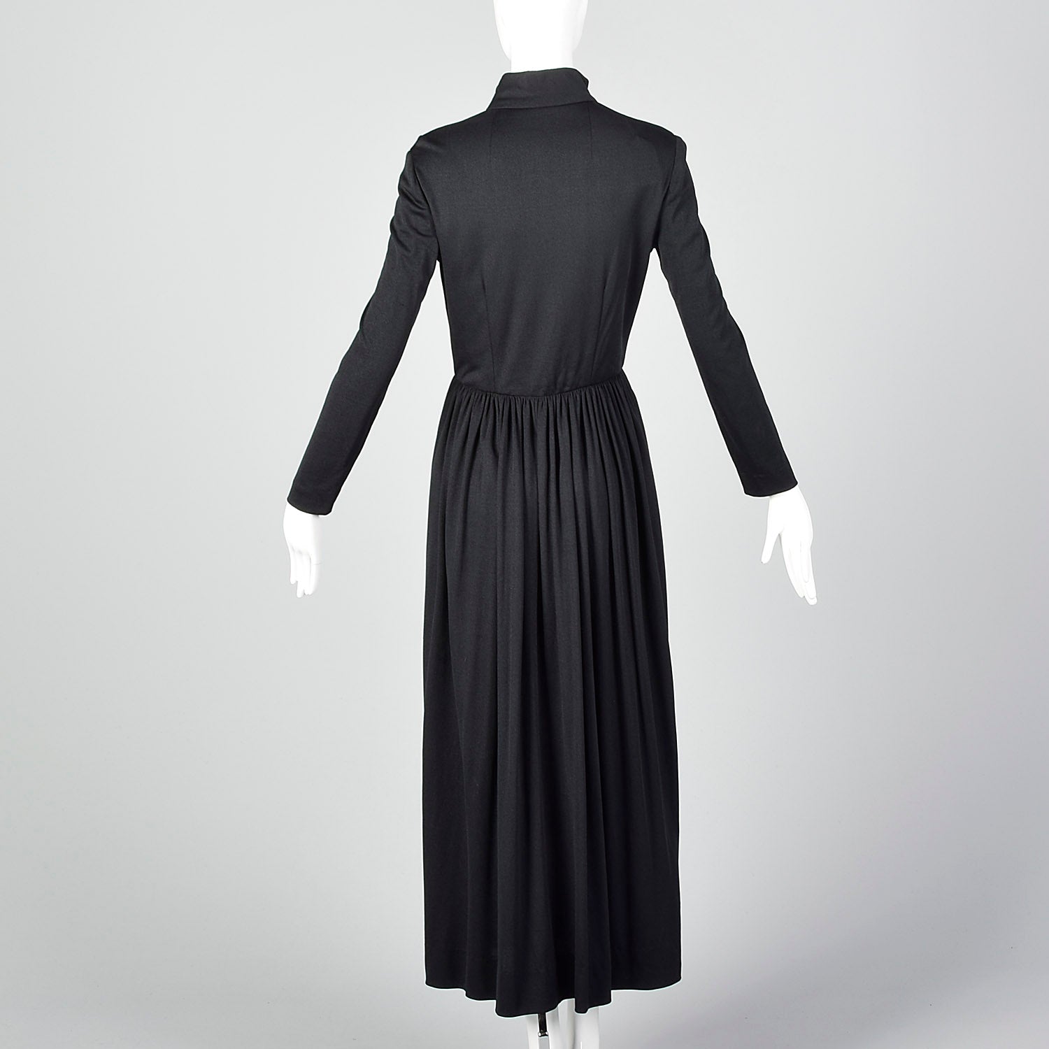 Small 1970s Black Zip Front Maxi Dress