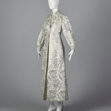 1970s Silver Brocade Maxi Dress with Matching Maxi Vest