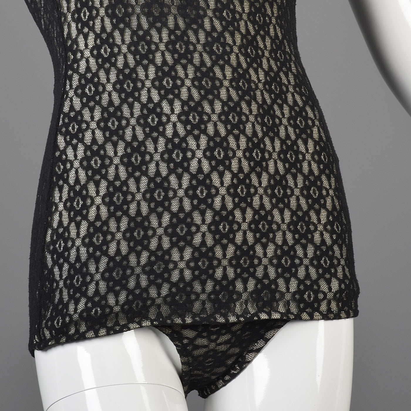 1950s Black Lace Illusion Swimsuit