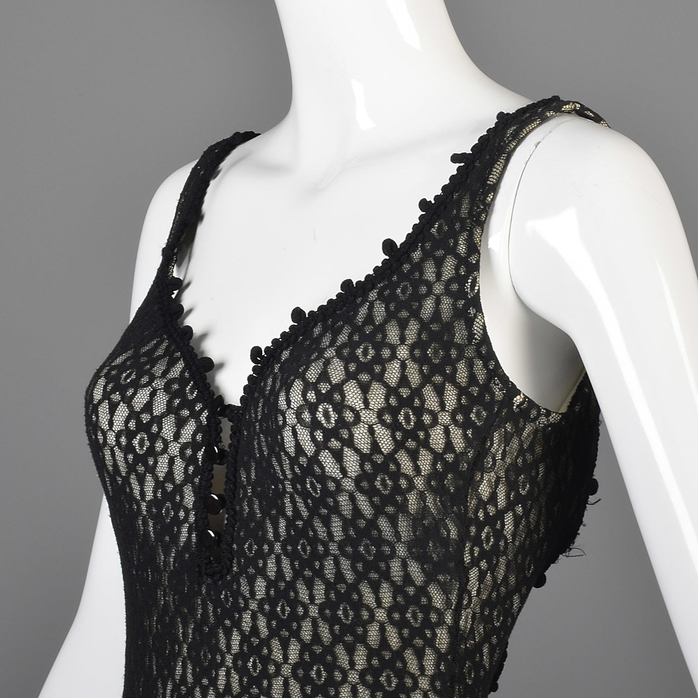 1950s Black Lace Illusion Swimsuit