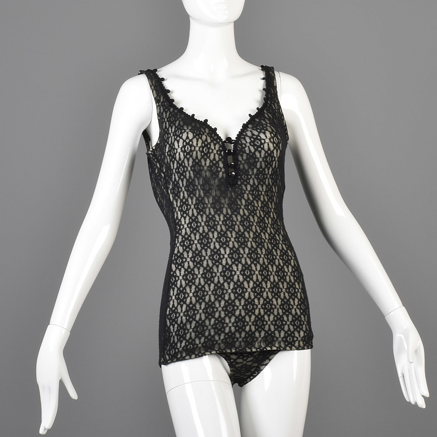 1950s Black Lace Illusion Swimsuit