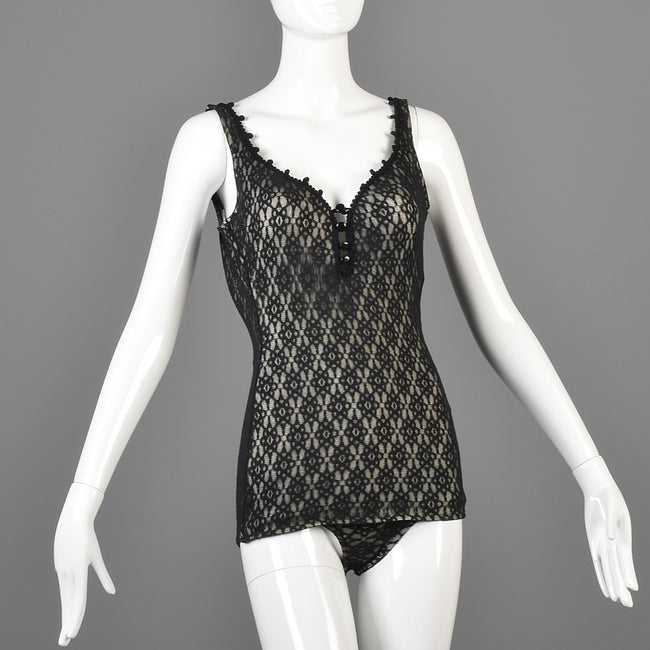 1950s Black Lace Illusion Swimsuit