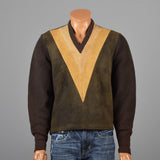 1960s Men's Suede Leather & Wool Knit Pullover Sweater