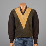 1960s Men's Suede Leather & Wool Knit Pullover Sweater