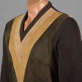 1960s Men's Suede Leather & Wool Knit Pullover Sweater