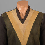 1960s Men's Suede Leather & Wool Knit Pullover Sweater